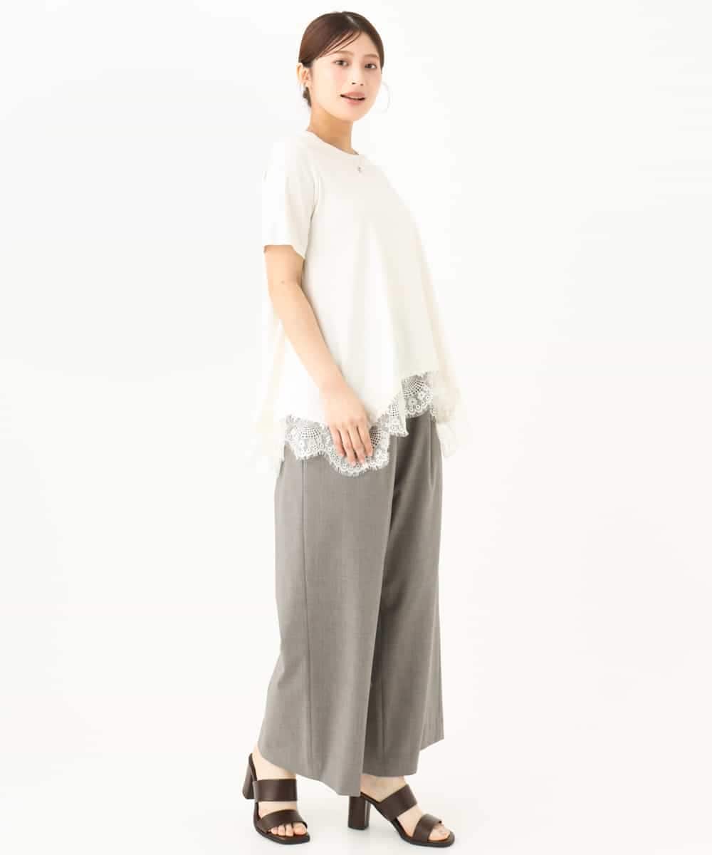 F1KJD21110 MK MICHEL KLEIN(小さいサイズ)(メゾン ドゥ サンク) 【小さいサイズ】[洗える]イレヘムレースデザインカットソー アイボリー