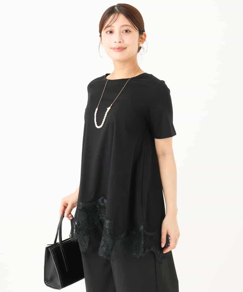 F1KJD21110 MK MICHEL KLEIN(小さいサイズ)(メゾン ドゥ サンク) 【小さいサイズ】[洗える]イレヘムレースデザインカットソー ブラック