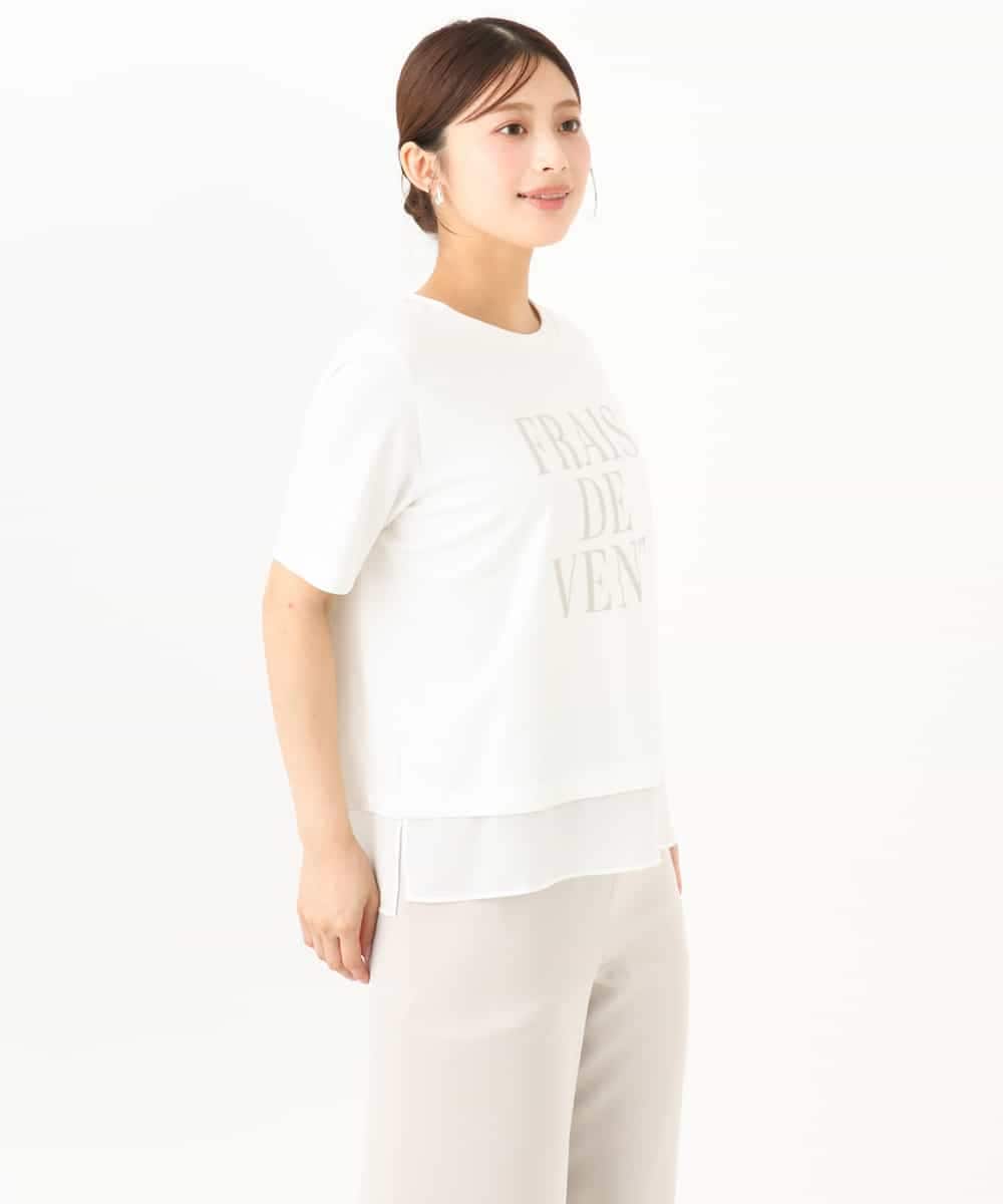 F1KJD23090 MK MICHEL KLEIN(小さいサイズ)(メゾン ドゥ サンク) 【小さいサイズ】[洗える]シフォン切替えフロッキーロゴTシャツ ネイビー