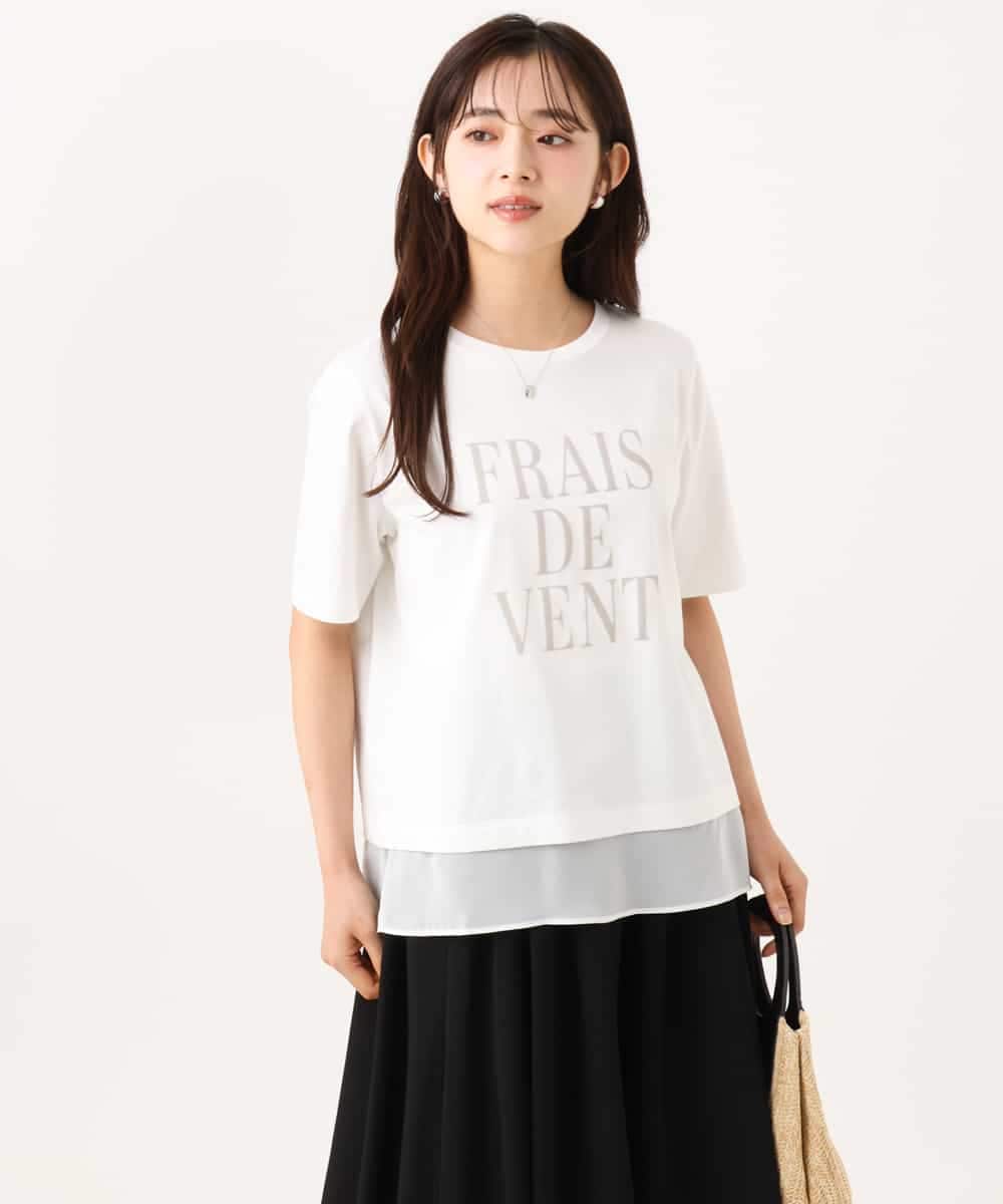 F1KJD23090 MK MICHEL KLEIN(小さいサイズ)(メゾン ドゥ サンク) 【小さいサイズ】[洗える]シフォン切替えフロッキーロゴTシャツ ネイビー