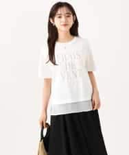 F1KJD23090 MK MICHEL KLEIN(小さいサイズ)(メゾン ドゥ サンク) 【小さいサイズ】[洗える]シフォン切替えフロッキーロゴTシャツ ネイビー