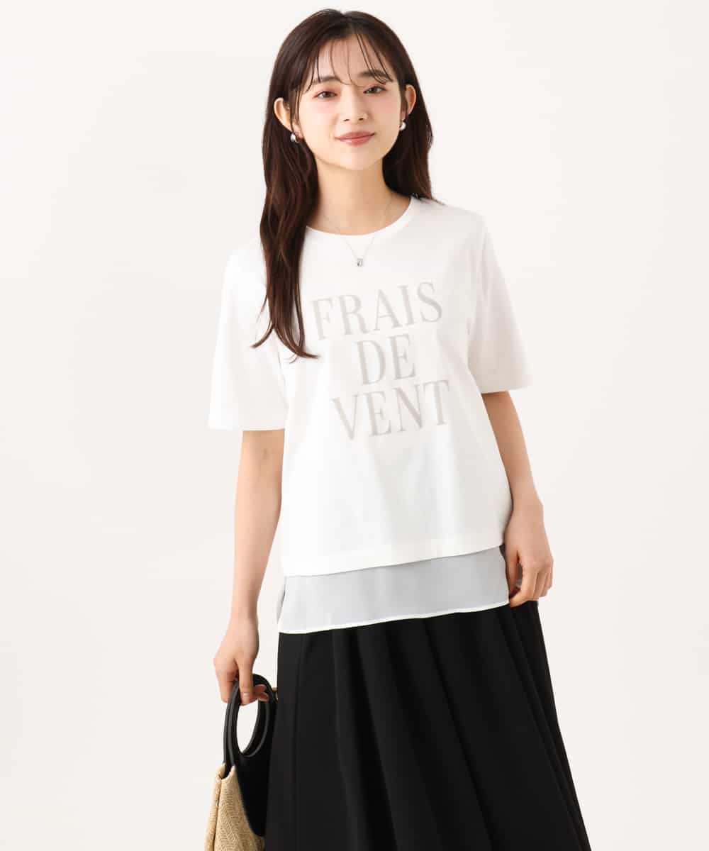 F1KJD23090 MK MICHEL KLEIN(小さいサイズ)(メゾン ドゥ サンク) 【小さいサイズ】[洗える]シフォン切替えフロッキーロゴTシャツ ネイビー