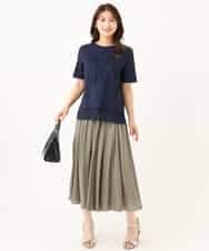F1KJD23090 MK MICHEL KLEIN(小さいサイズ)(メゾン ドゥ サンク) 【小さいサイズ】[洗える]シフォン切替えフロッキーロゴTシャツ ネイビー