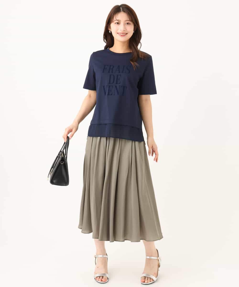 F1KJD23090 MK MICHEL KLEIN(小さいサイズ)(メゾン ドゥ サンク) 【小さいサイズ】[洗える]シフォン切替えフロッキーロゴTシャツ ネイビー