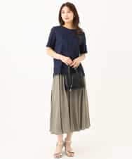 F1KJD23090 MK MICHEL KLEIN(小さいサイズ)(メゾン ドゥ サンク) 【小さいサイズ】[洗える]シフォン切替えフロッキーロゴTシャツ ネイビー
