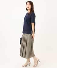 F1KJD23090 MK MICHEL KLEIN(小さいサイズ)(メゾン ドゥ サンク) 【小さいサイズ】[洗える]シフォン切替えフロッキーロゴTシャツ ネイビー