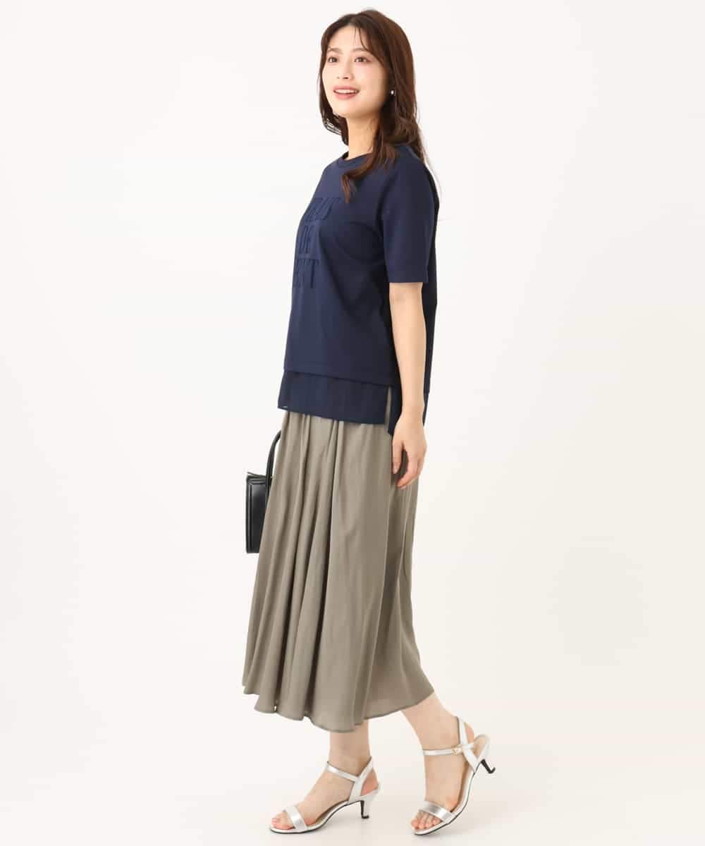 F1KJD23090 MK MICHEL KLEIN(小さいサイズ)(メゾン ドゥ サンク) 【小さいサイズ】[洗える]シフォン切替えフロッキーロゴTシャツ ネイビー