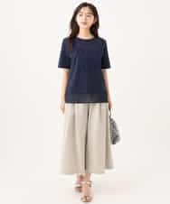 F1KJD23090 MK MICHEL KLEIN(小さいサイズ)(メゾン ドゥ サンク) 【小さいサイズ】[洗える]シフォン切替えフロッキーロゴTシャツ ネイビー