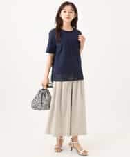F1KJD23090 MK MICHEL KLEIN(小さいサイズ)(メゾン ドゥ サンク) 【小さいサイズ】[洗える]シフォン切替えフロッキーロゴTシャツ ネイビー