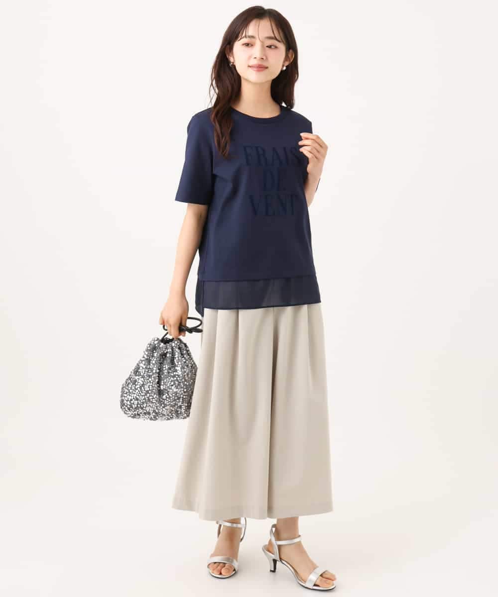 F1KJD23090 MK MICHEL KLEIN(小さいサイズ)(メゾン ドゥ サンク) 【小さいサイズ】[洗える]シフォン切替えフロッキーロゴTシャツ ネイビー