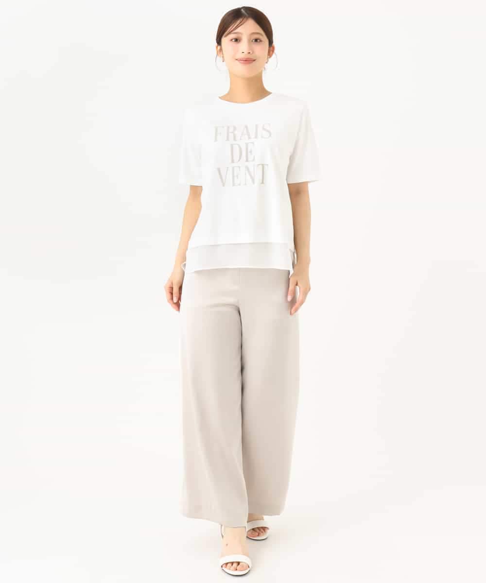 F1KJD23090 MK MICHEL KLEIN(小さいサイズ)(メゾン ドゥ サンク) 【小さいサイズ】[洗える]シフォン切替えフロッキーロゴTシャツ ネイビー