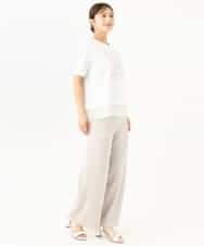 F1KJD23090 MK MICHEL KLEIN(小さいサイズ)(メゾン ドゥ サンク) 【小さいサイズ】[洗える]シフォン切替えフロッキーロゴTシャツ ネイビー