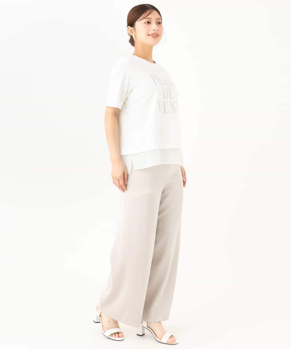 F1KJD23090 MK MICHEL KLEIN(小さいサイズ)(メゾン ドゥ サンク) 【小さいサイズ】[洗える]シフォン切替えフロッキーロゴTシャツ ネイビー