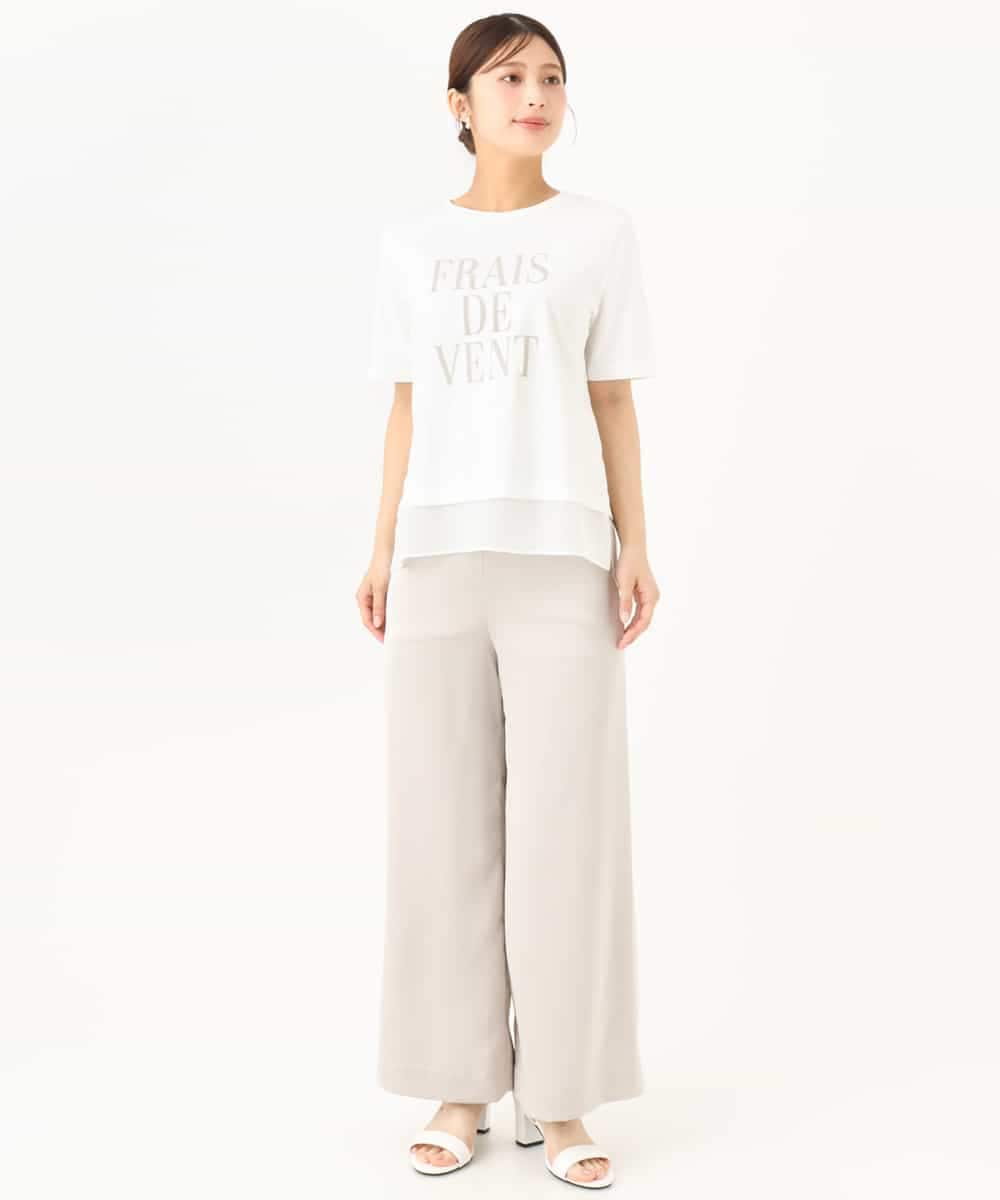 F1KJD23090 MK MICHEL KLEIN(小さいサイズ)(メゾン ドゥ サンク) 【小さいサイズ】[洗える]シフォン切替えフロッキーロゴTシャツ ネイビー