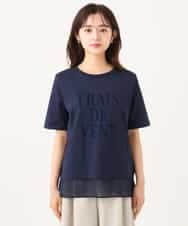 F1KJD23090 MK MICHEL KLEIN(小さいサイズ)(メゾン ドゥ サンク) 【小さいサイズ】[洗える]シフォン切替えフロッキーロゴTシャツ ネイビー