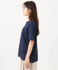 F1KJD23090 MK MICHEL KLEIN(小さいサイズ)(メゾン ドゥ サンク) 【小さいサイズ】[洗える]シフォン切替えフロッキーロゴTシャツ ネイビー