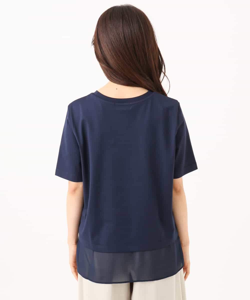 F1KJD23090 MK MICHEL KLEIN(小さいサイズ)(メゾン ドゥ サンク) 【小さいサイズ】[洗える]シフォン切替えフロッキーロゴTシャツ ネイビー