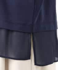 F1KJD23090 MK MICHEL KLEIN(小さいサイズ)(メゾン ドゥ サンク) 【小さいサイズ】[洗える]シフォン切替えフロッキーロゴTシャツ ネイビー