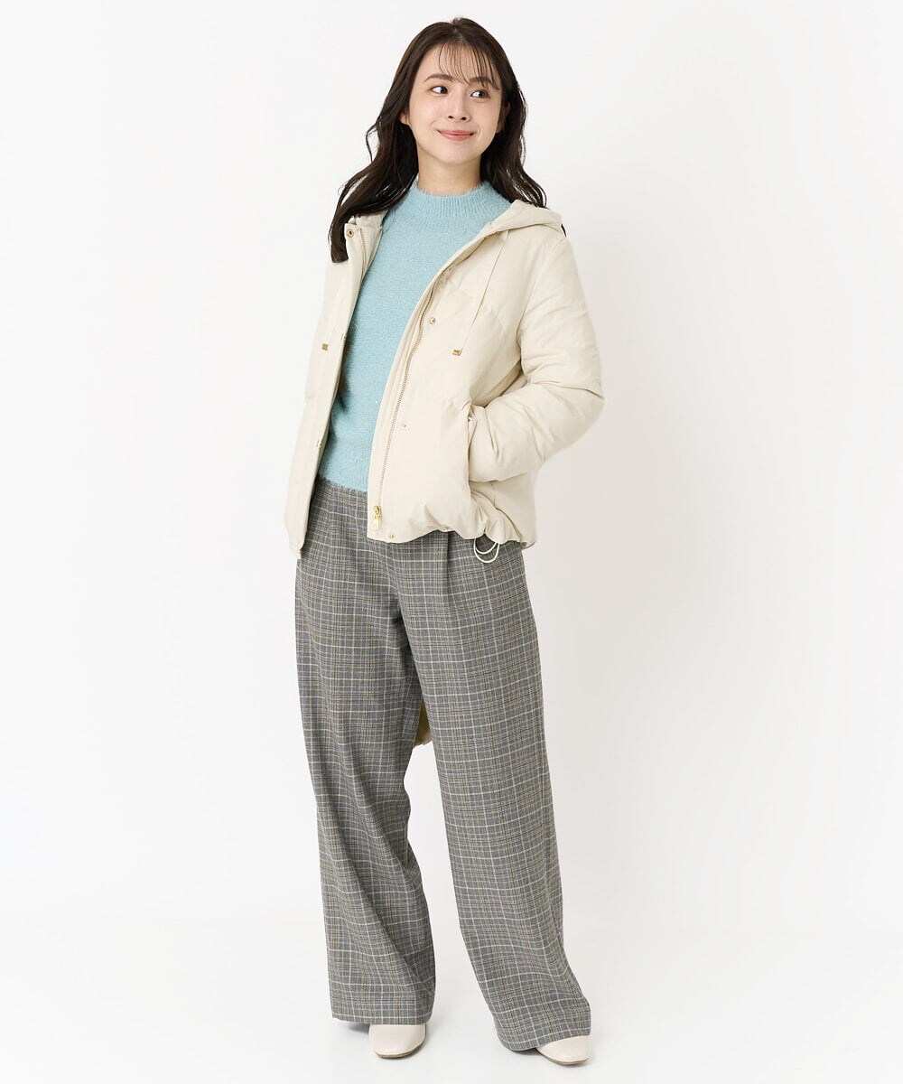 F1LAA54160 MK MICHEL KLEIN(小さいサイズ)(メゾン ドゥ サンク) 【小さいサイズ】ラメチェックタックワイドパンツ/洗える ライトグレー