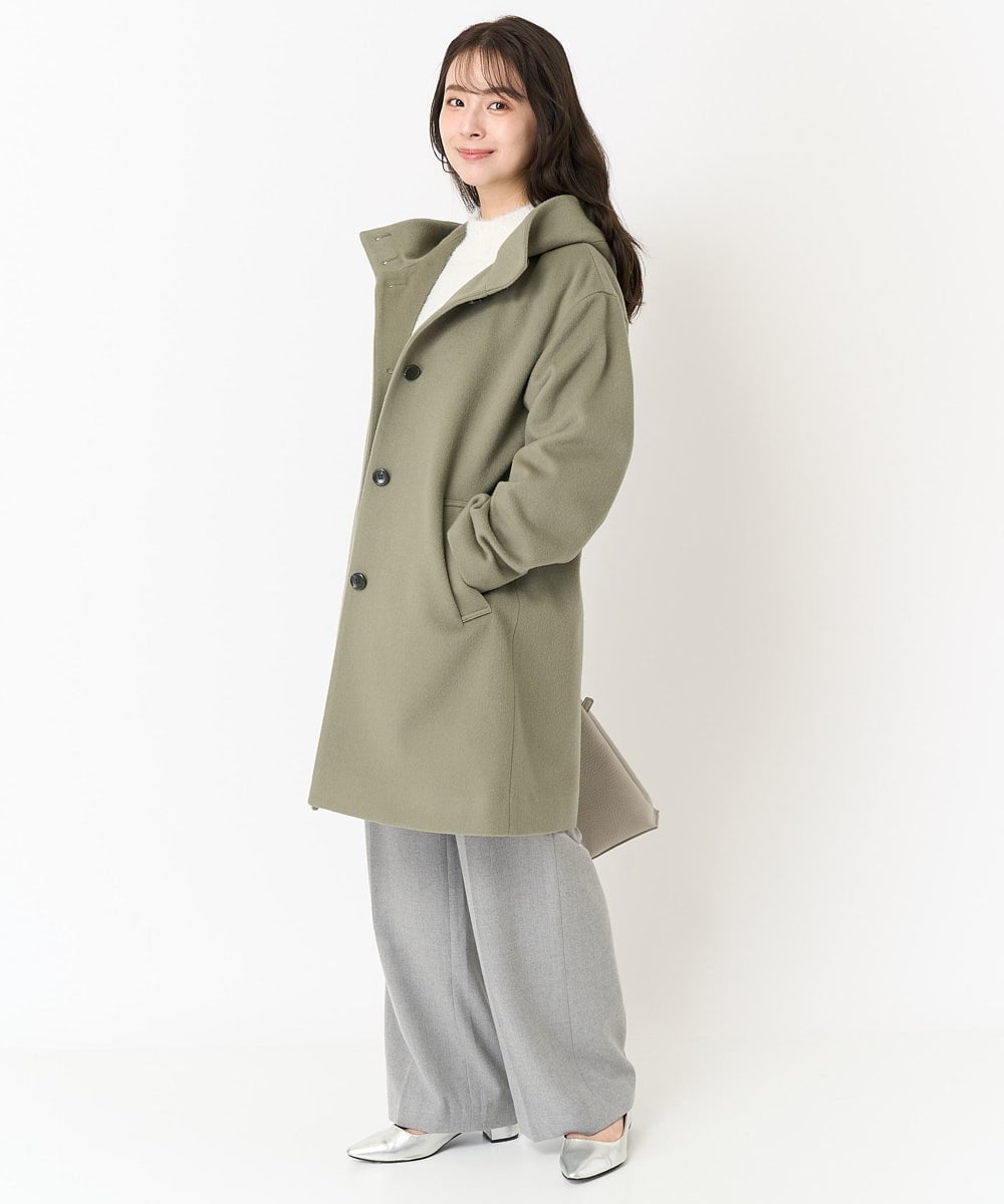 F1LAA58160 MK MICHEL KLEIN(小さいサイズ)(メゾン ドゥ サンク) 【小さいサイズ】ツイード調両面起毛ワイドパンツ/洗える ダークグレー