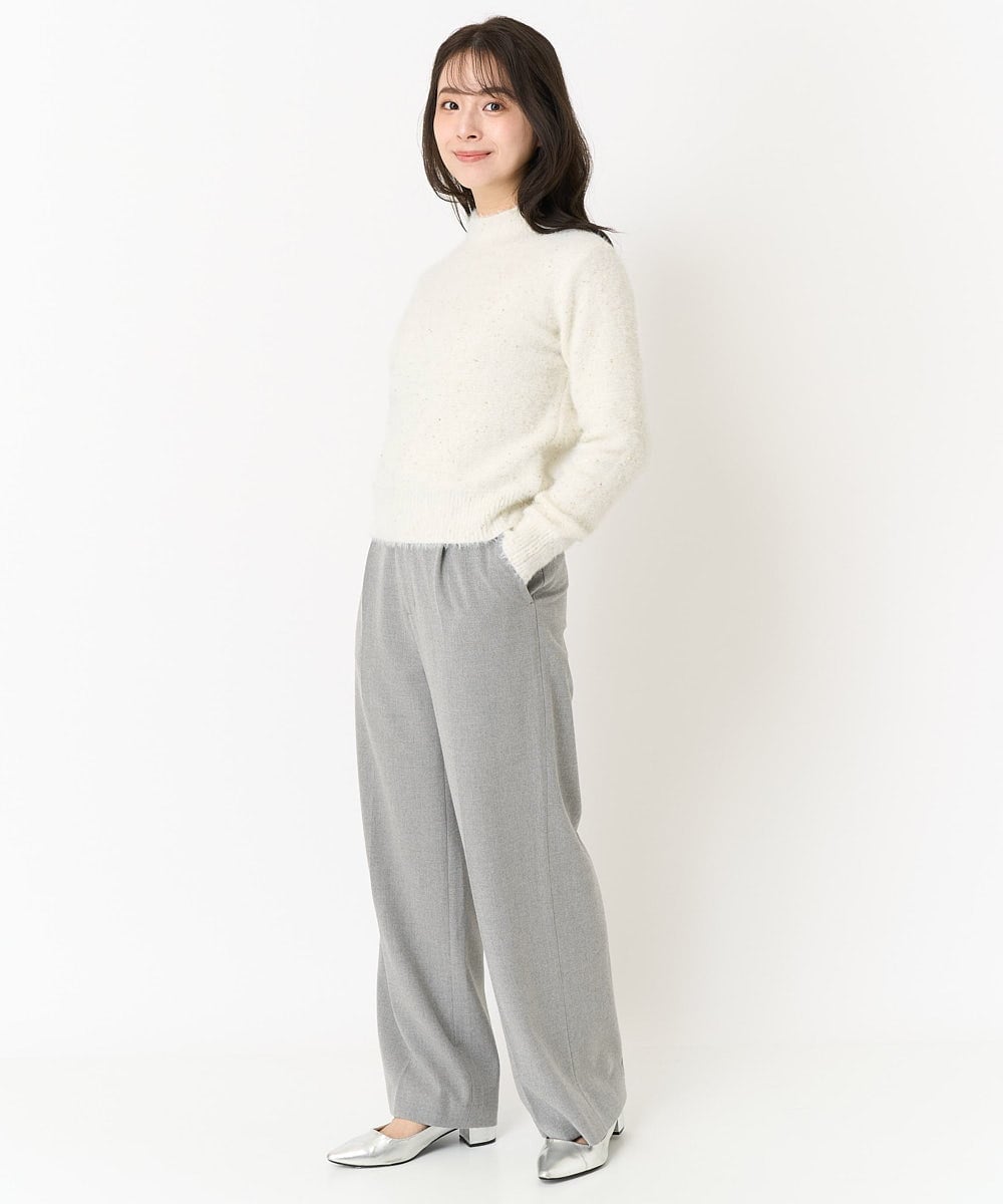 F1LAA58160 MK MICHEL KLEIN(小さいサイズ)(メゾン ドゥ サンク) 【小さいサイズ】ツイード調両面起毛ワイドパンツ/洗える ダークグレー