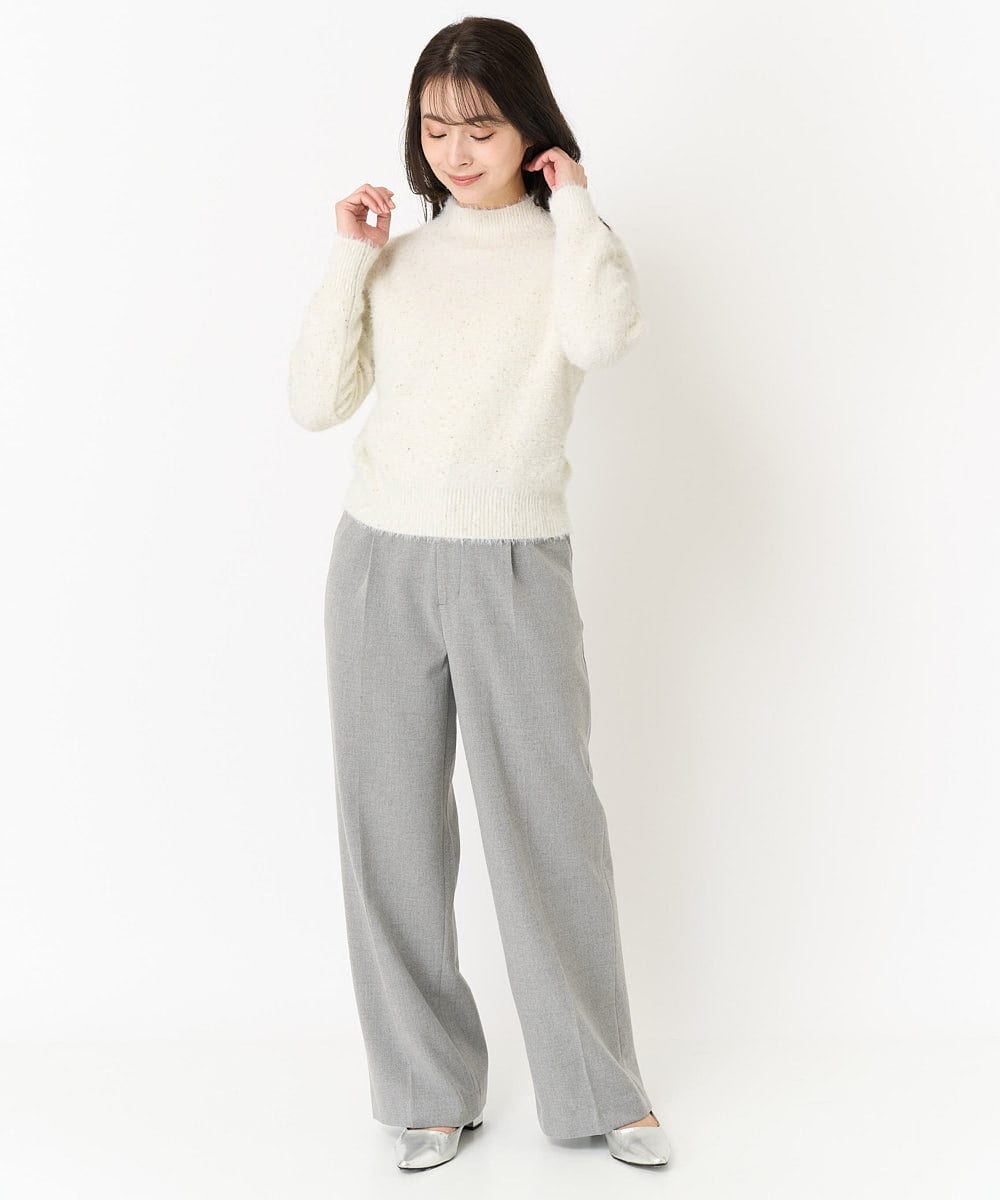 F1LAA58160 MK MICHEL KLEIN(小さいサイズ)(メゾン ドゥ サンク) 【小さいサイズ】ツイード調両面起毛ワイドパンツ/洗える ダークグレー