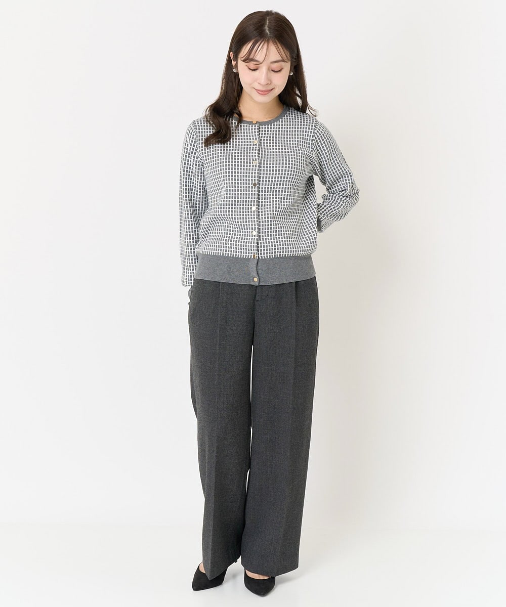 F1LAA58160 MK MICHEL KLEIN(小さいサイズ)(メゾン ドゥ サンク) 【小さいサイズ】ツイード調両面起毛ワイドパンツ/洗える ダークグレー