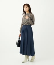 F1LAD09160 MK MICHEL KLEIN(小さいサイズ)(メゾン ドゥ サンク) 【小さいサイズ】起毛サテンガウチョパンツ/洗濯機で洗える ライトブルー