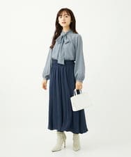 F1LAD09160 MK MICHEL KLEIN(小さいサイズ)(メゾン ドゥ サンク) 【小さいサイズ】起毛サテンガウチョパンツ/洗濯機で洗える ライトブルー