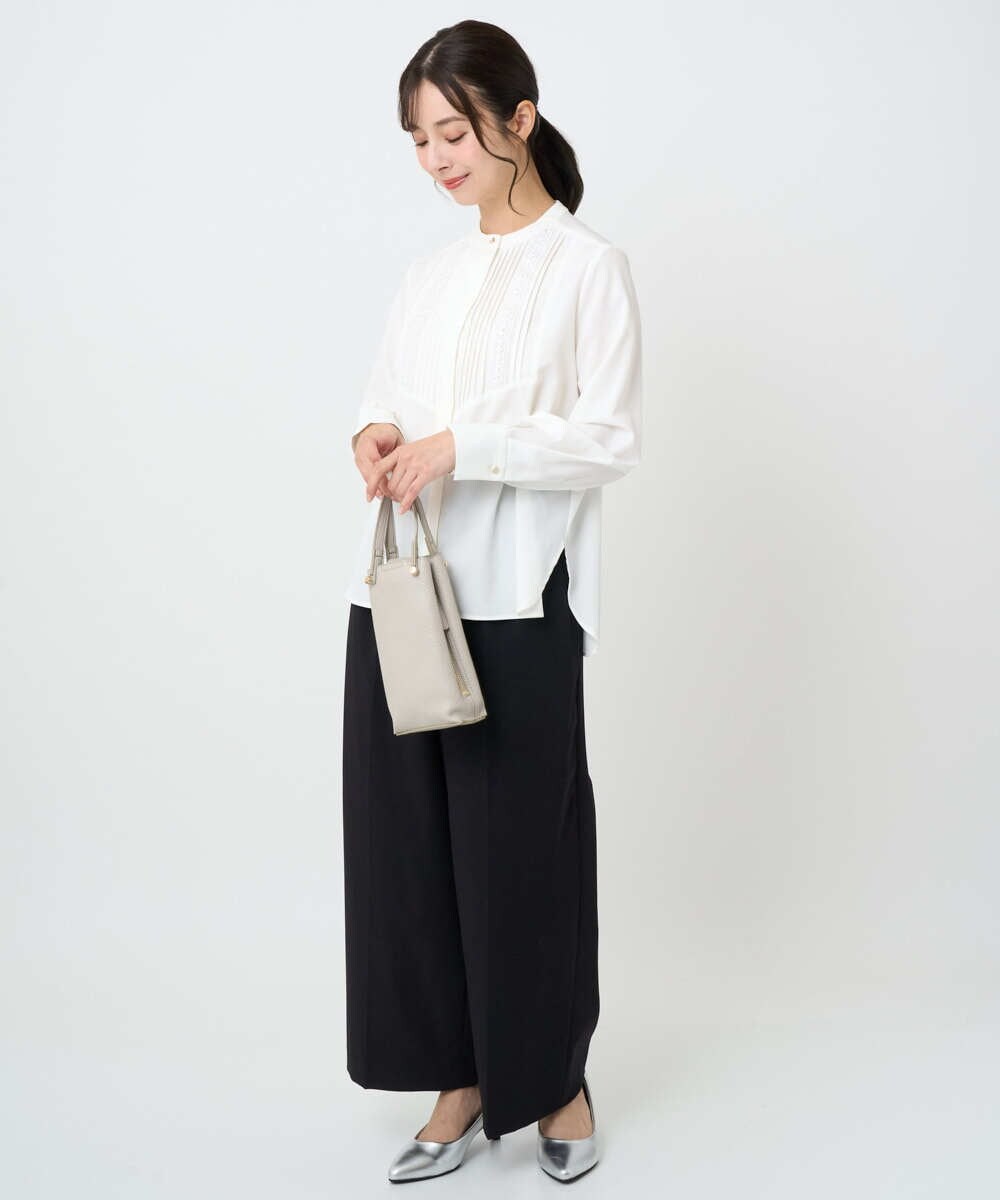 F1LAD45160 MK MICHEL KLEIN(小さいサイズ)(メゾン ドゥ サンク) 【小さいサイズ】ストレートワイドシルエットパンツ（無地・チェック）/洗える グレー（チェック）