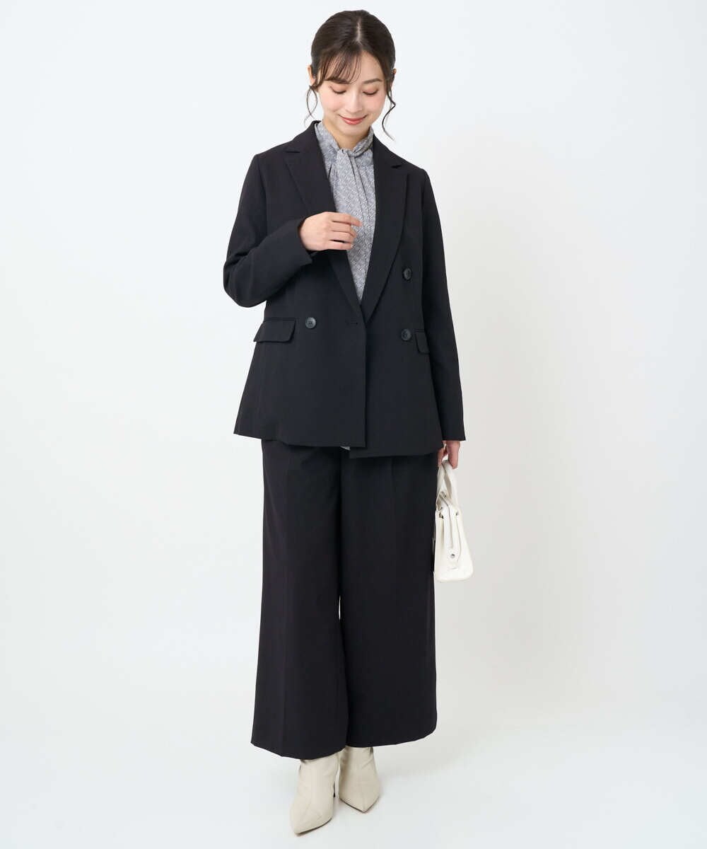 F1LAD45160 MK MICHEL KLEIN(小さいサイズ)(メゾン ドゥ サンク) 【小さいサイズ】ストレートワイドシルエットパンツ（無地・チェック）/洗える グレー（チェック）