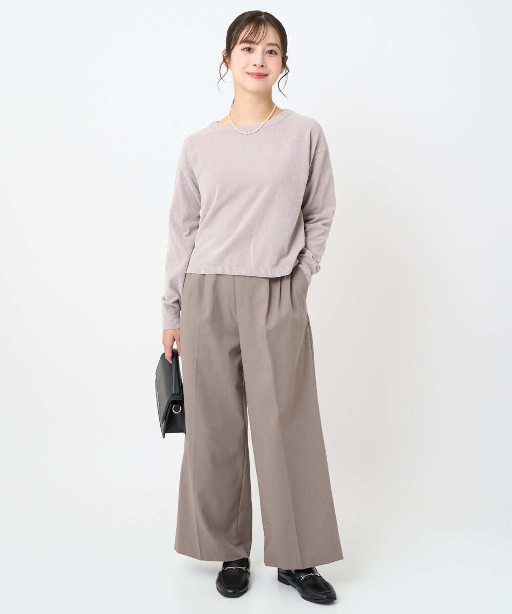 F1LAD45160 MK MICHEL KLEIN(小さいサイズ)(メゾン ドゥ サンク) 【小さいサイズ】ストレートワイドシルエットパンツ（無地・チェック）/洗える グレー（チェック）