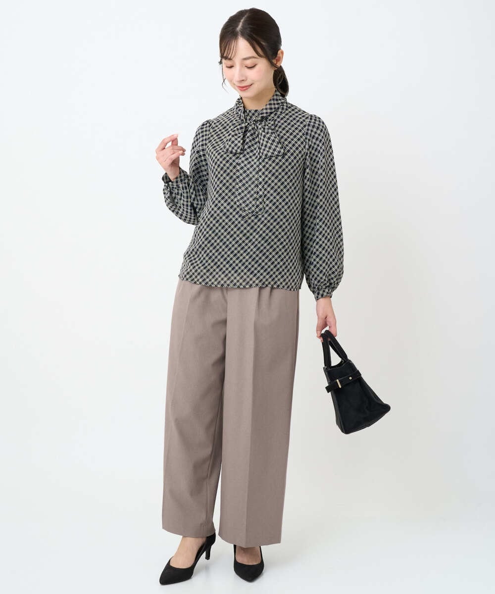 F1LAD45160 MK MICHEL KLEIN(小さいサイズ)(メゾン ドゥ サンク) 【小さいサイズ】ストレートワイドシルエットパンツ（無地・チェック）/洗える グレー（チェック）