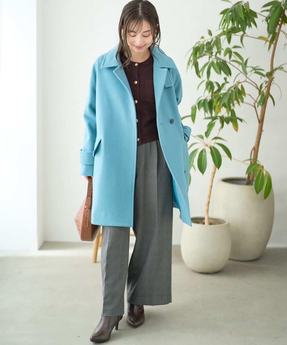F1LAD45160 MK MICHEL KLEIN(小さいサイズ)(メゾン ドゥ サンク) 【小さいサイズ】ストレートワイドシルエットパンツ（無地・チェック）/洗える グレー（チェック）