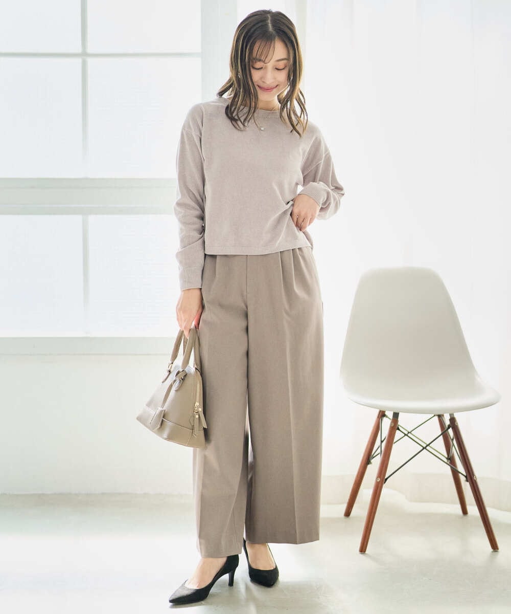 F1LAD45160 MK MICHEL KLEIN(小さいサイズ)(メゾン ドゥ サンク) 【小さいサイズ】ストレートワイドシルエットパンツ（無地・チェック）/洗える グレー（チェック）