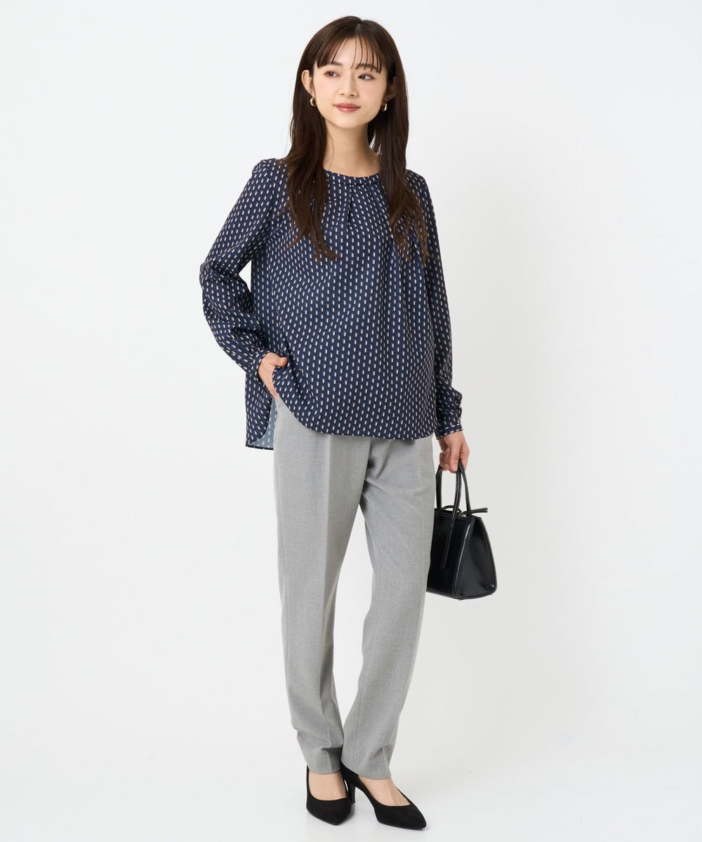 F1LBD56150 MK MICHEL KLEIN(小さいサイズ)(メゾン ドゥ サンク) 【小さいサイズ】ツイード調両面起毛テーパードパンツ/洗える ライトグレー