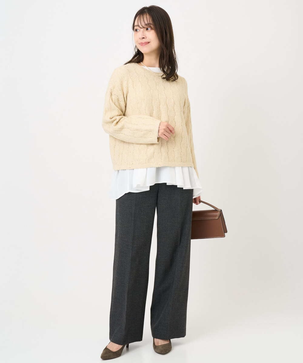 F1LBD58160 MK MICHEL KLEIN(小さいサイズ)(メゾン ドゥ サンク) 【小さいサイズ】ツイード調両面起毛ワイドパンツ/洗える ライトグレー