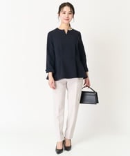 F1LFA10140 MK MICHEL KLEIN(小さいサイズ)(メゾン ドゥ サンク) 【小さいサイズ】ベーシックテーパードパンツ/制菌加工/洗える/セットアップ対応 ネイビー