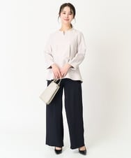 F1LFA24160 MK MICHEL KLEIN(小さいサイズ)(メゾン ドゥ サンク) 【小さいサイズ】ハイウエストワイドパンツ/撥水加工/洗える/セットアップ対応 ライトグレー
