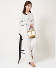 F1LFA24160 MK MICHEL KLEIN(小さいサイズ)(メゾン ドゥ サンク) 【小さいサイズ】ハイウエストワイドパンツ/撥水加工/洗える/セットアップ対応 ライトグレー
