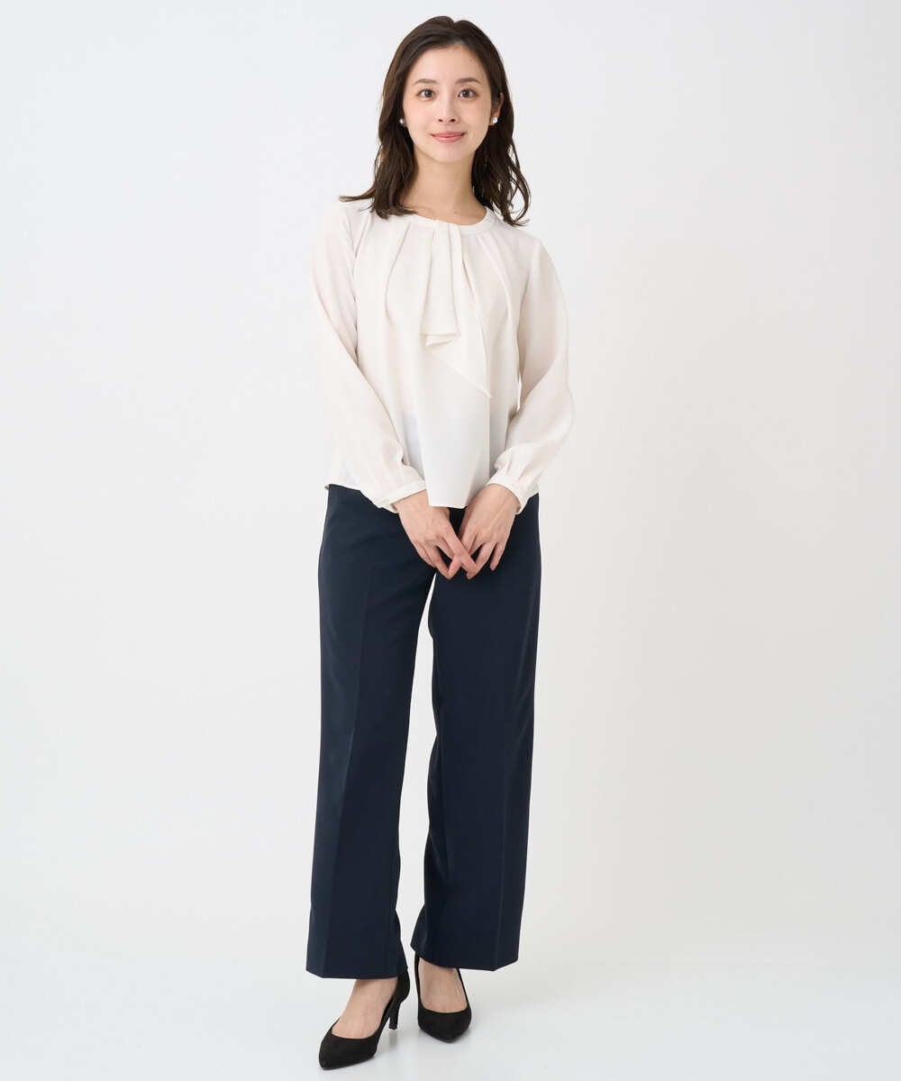 F1LFD10160 MK MICHEL KLEIN(小さいサイズ)(メゾン ドゥ サンク) 【小さいサイズ】ダブルクロス セミワイドパンツ/セットアップ対応/洗える ネイビー