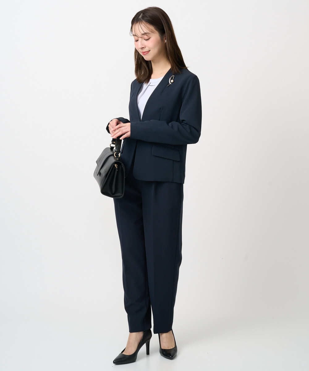 F1LFD11150 MK MICHEL KLEIN(小さいサイズ)(メゾン ドゥ サンク) 【小さいサイズ】ダブルクロス テーパードパンツ/セットアップ対応/防シワ/ストレッチ/洗える グレージュ