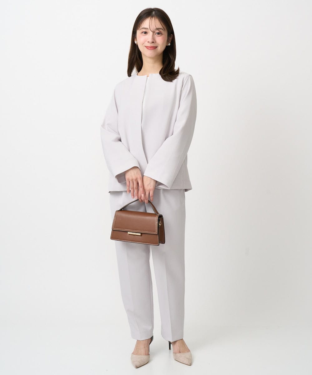 F1LFD11150 MK MICHEL KLEIN(小さいサイズ)(メゾン ドゥ サンク) 【小さいサイズ】ダブルクロス テーパードパンツ/セットアップ対応/防シワ/ストレッチ/洗える グレージュ