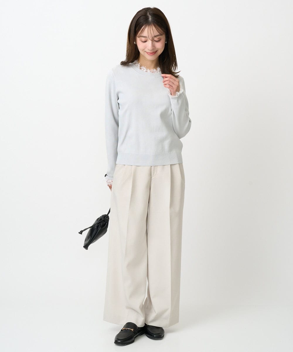 F1LFD15170 MK MICHEL KLEIN(小さいサイズ)(メゾン ドゥ サンク) 【小さいサイズ】2タックストレートワイドパンツ/洗える ベージュ