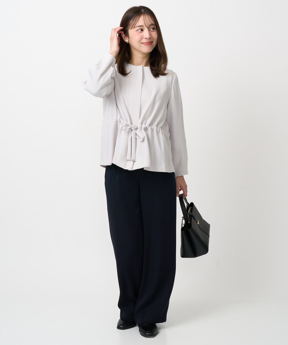 F1LFD24160 MK MICHEL KLEIN(小さいサイズ)(メゾン ドゥ サンク) 【小さいサイズ】共地ベルト付きワイドパンツ/撥水/防シワ/洗える ライトグレー