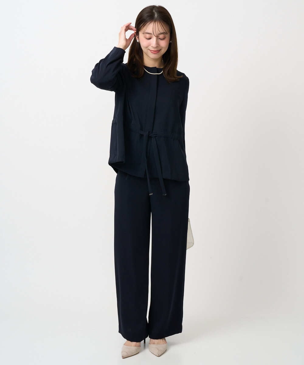 F1LFD24160 MK MICHEL KLEIN(小さいサイズ)(メゾン ドゥ サンク) 【小さいサイズ】共地ベルト付きワイドパンツ/撥水/防シワ/洗える ライトグレー