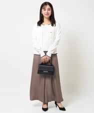 F1LGA32170 MK MICHEL KLEIN(小さいサイズ)(メゾン ドゥ サンク) 【小さいサイズ】サテンワイドシルエットパンツ/洗える/セットアップ対応 ネイビー
