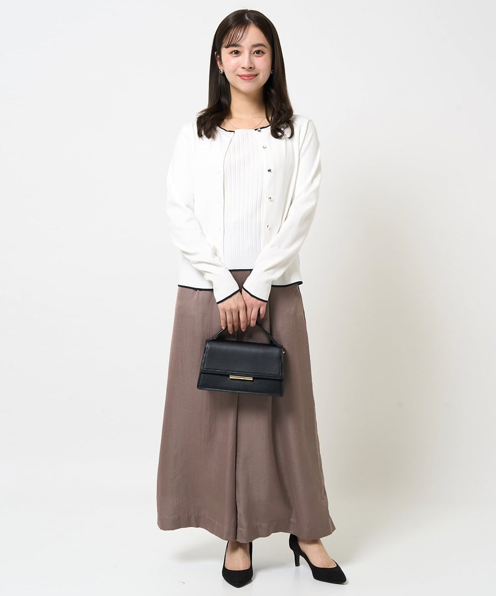 F1LGA32170 MK MICHEL KLEIN(小さいサイズ)(メゾン ドゥ サンク) 【小さいサイズ】サテンワイドシルエットパンツ/洗える/セットアップ対応 ネイビー