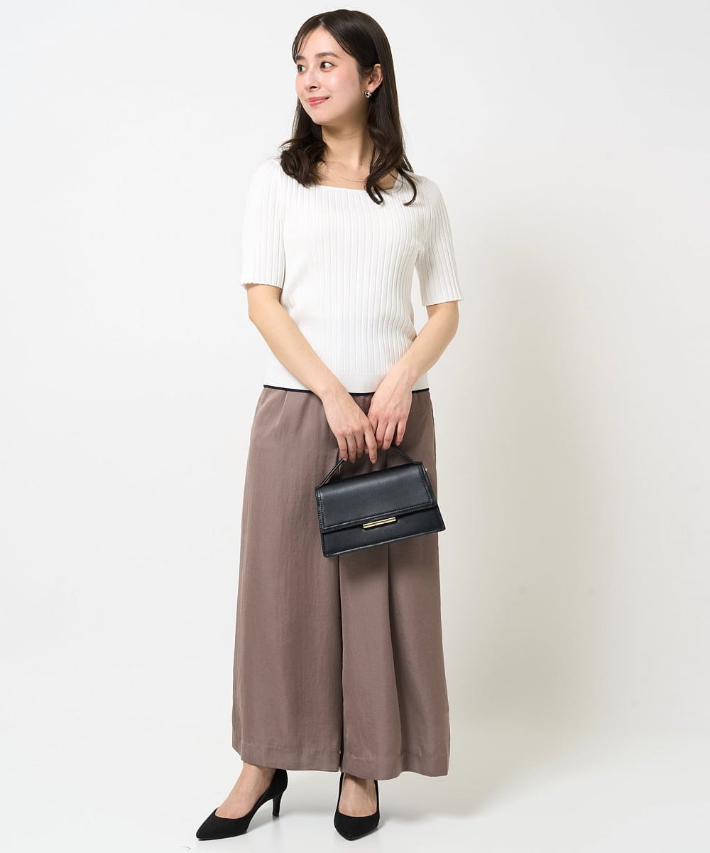 F1LGA32170 MK MICHEL KLEIN(小さいサイズ)(メゾン ドゥ サンク) 【小さいサイズ】サテンワイドシルエットパンツ/洗える/セットアップ対応 ネイビー