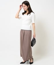 F1LGA32170 MK MICHEL KLEIN(小さいサイズ)(メゾン ドゥ サンク) 【小さいサイズ】サテンワイドシルエットパンツ/洗える/セットアップ対応 ネイビー